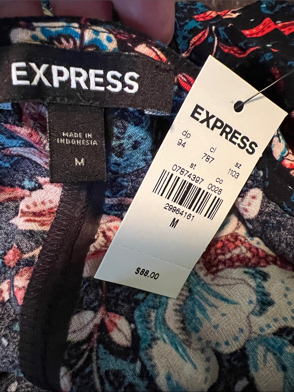 Express Navy Midi Slip Dress with Red & Blue floral Print, Medium - Picture 5 of 6